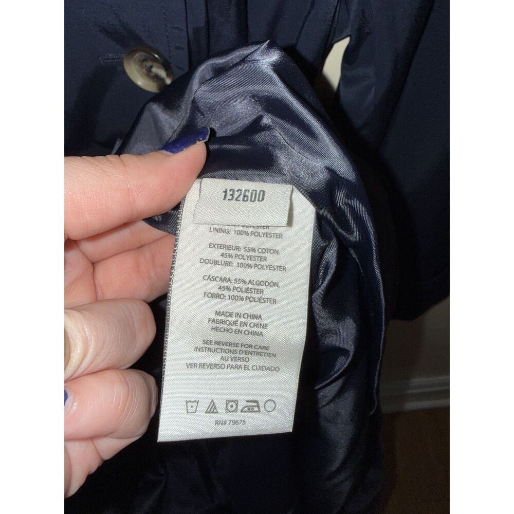 Anne Klein Navy Blue Double Breasted Hooded Trench Coat Jacket Belted Women's L - Picture 5 of 9